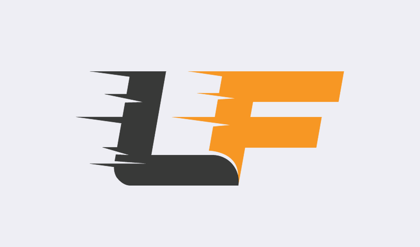 Logo for Layman's Fitness in black and orange lettering.