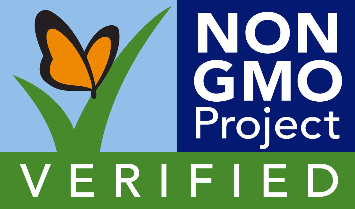 Non-GMO project verified label for a food product.