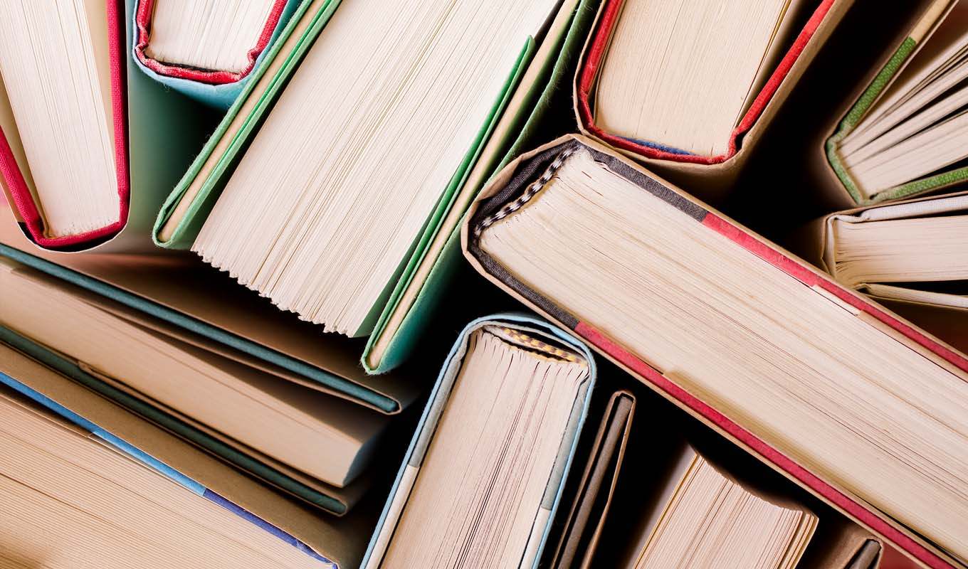 Aerial view of several undistinguishable books