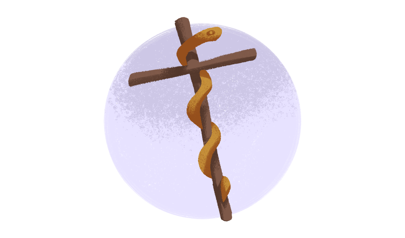 Bronze serpent on a cross.