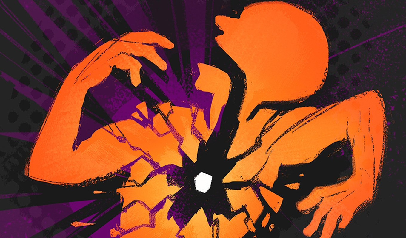 Illustration of a sugar cube breaking a silhouette of a person