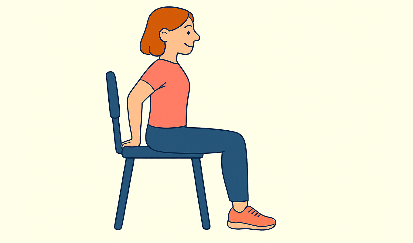 Illustration of a woman sitting on a chair raising her calves.