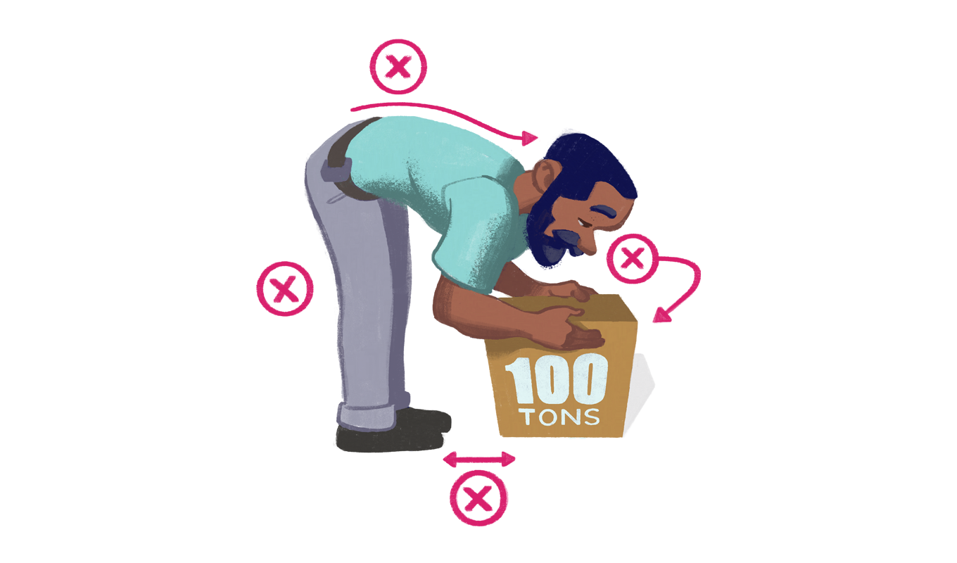Illustration of a man properly lifting a 100 lb box