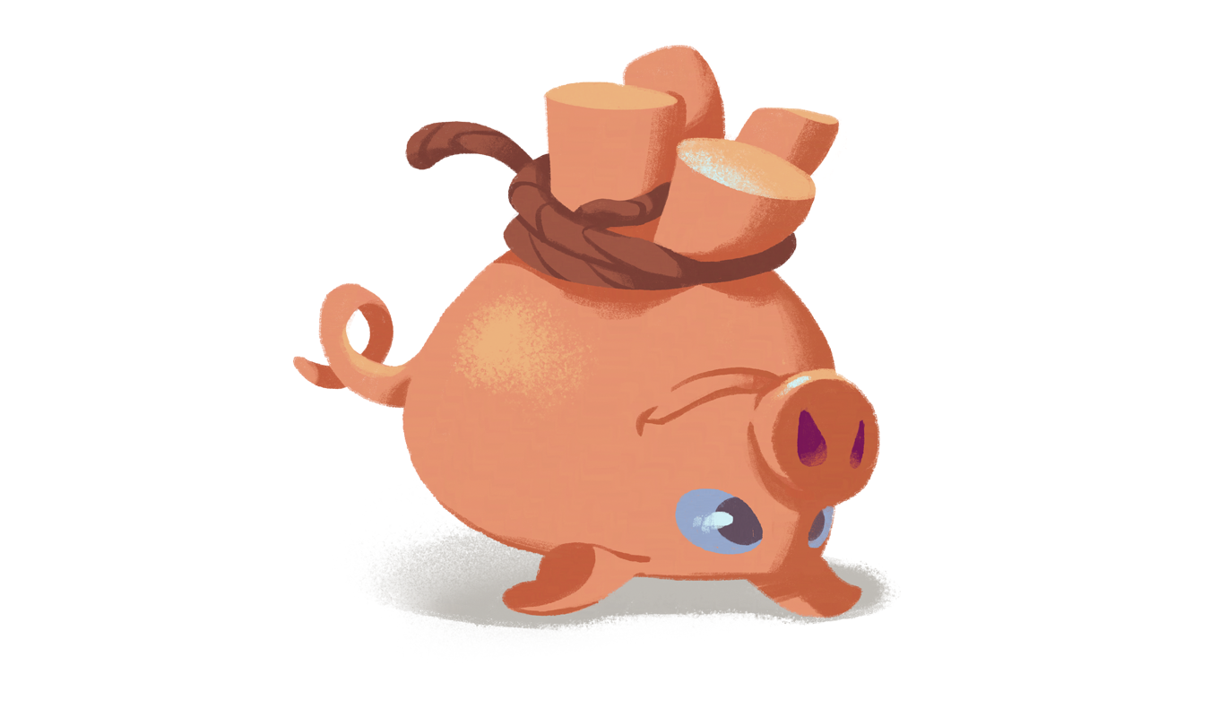Illustration of a piggy bank being tied up by the feet