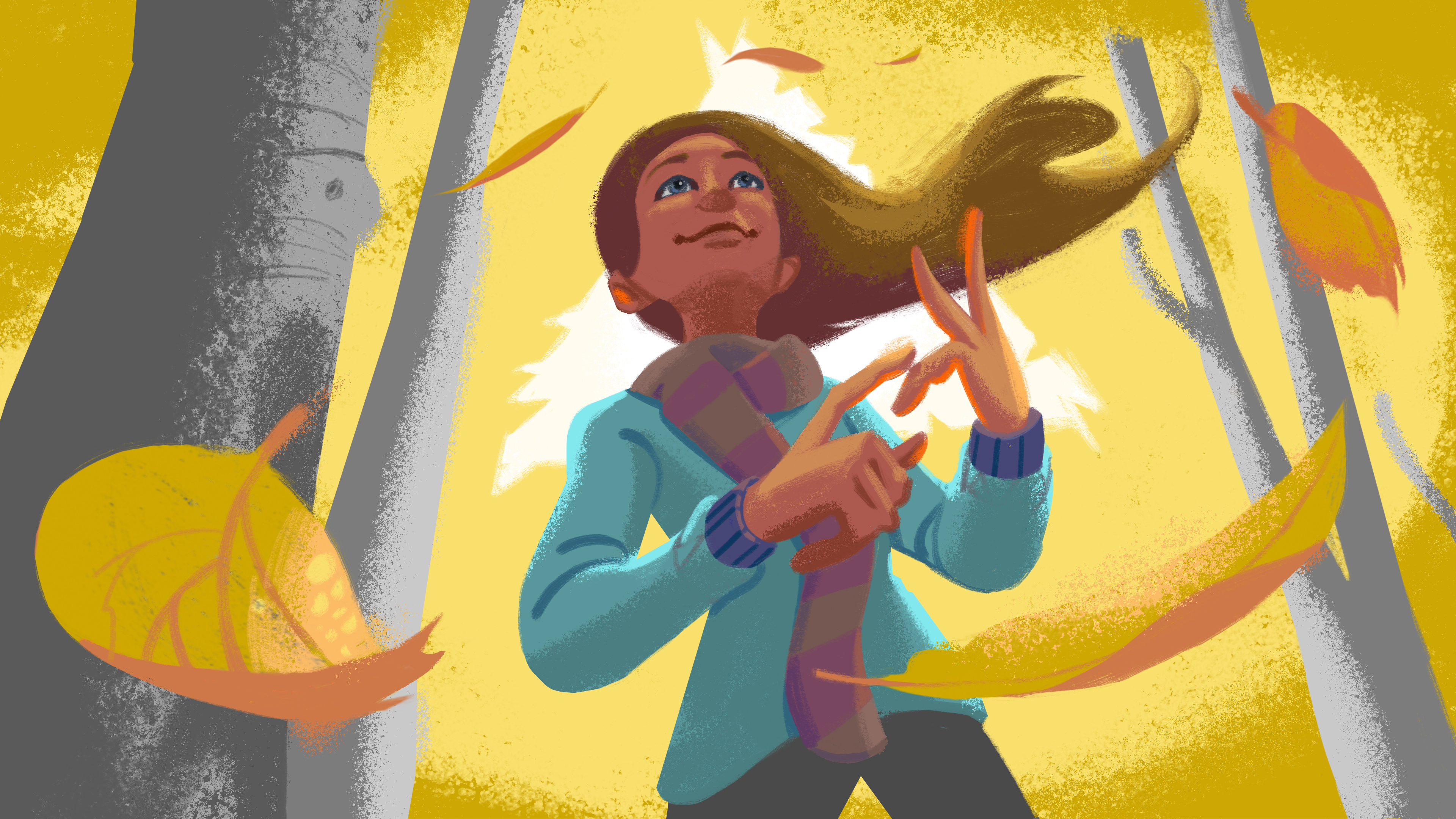 Illustration of a woman hiking in the fall