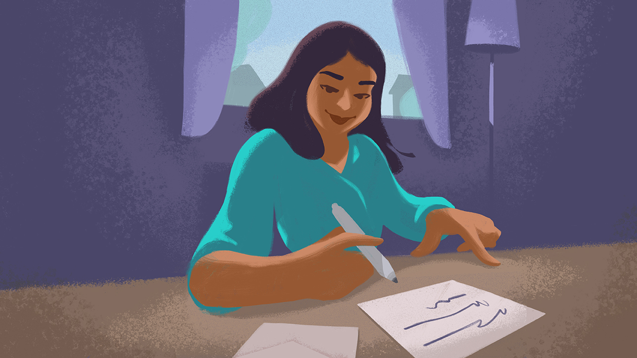 Illustration of a woman authoring a letter