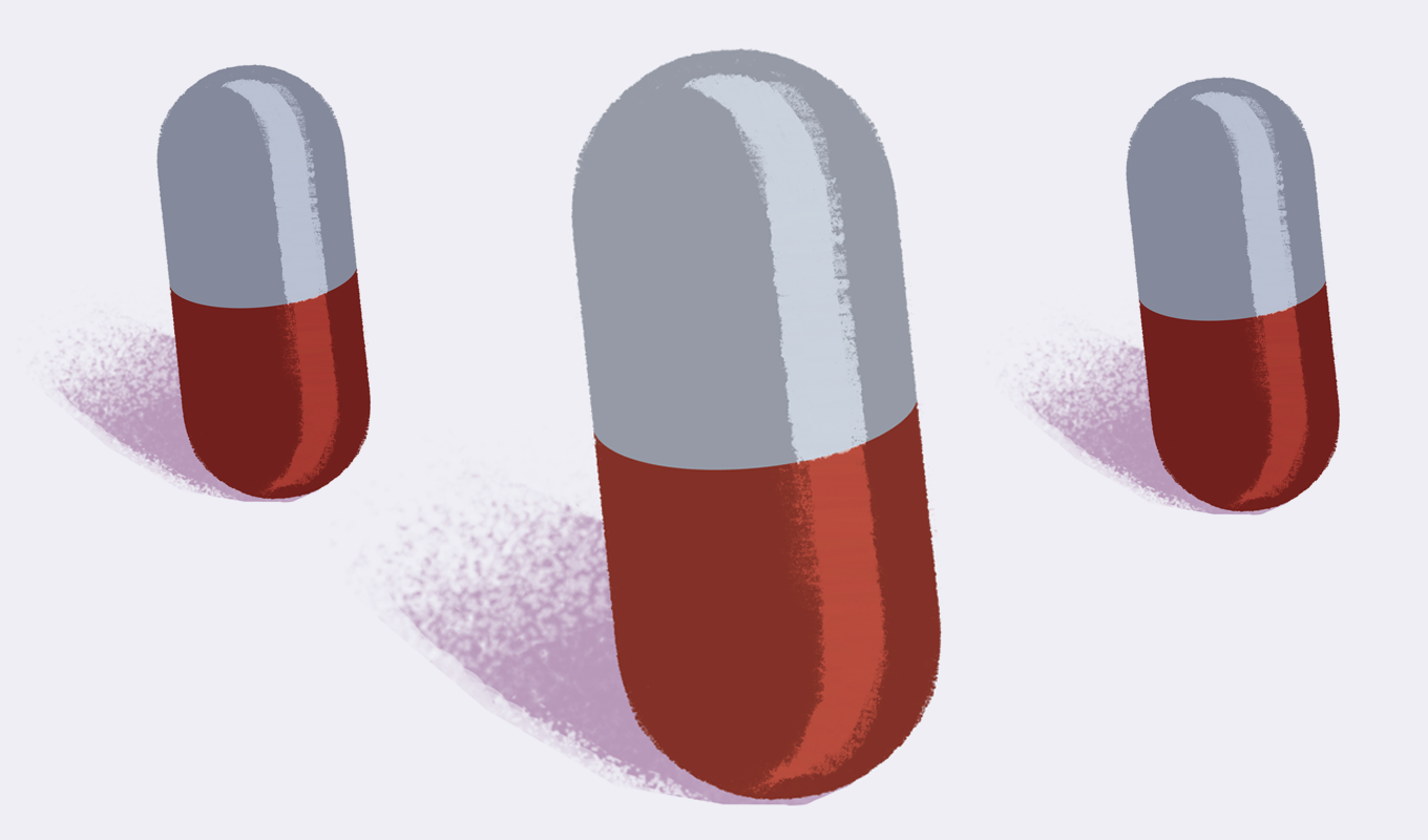 White and red capsules.