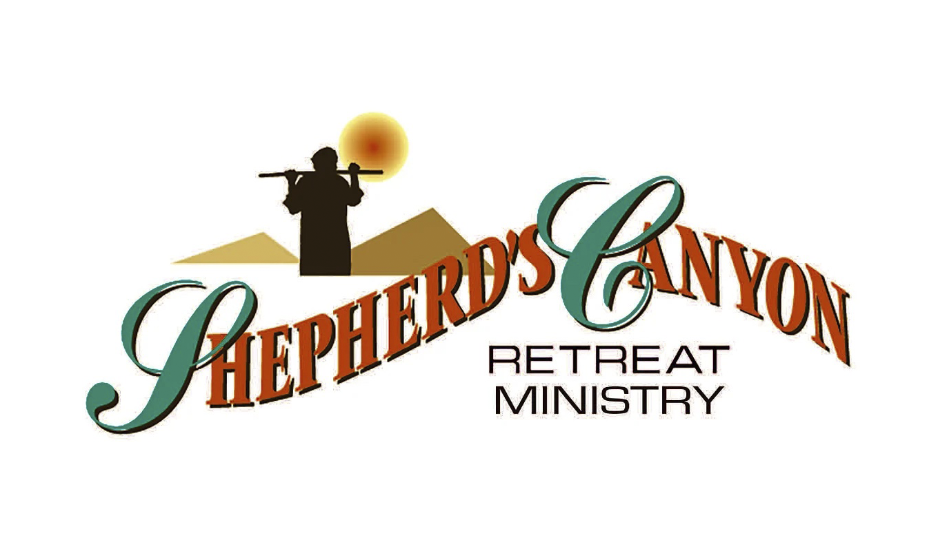 Shepherd's canyon retreat ministry logo featuring mountains and a silhouette of a shepherd.