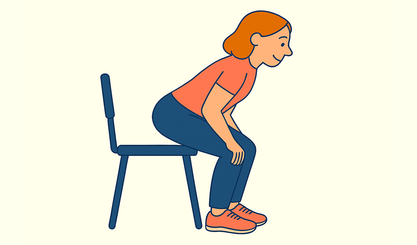 Illustration of a person standing from a chair.