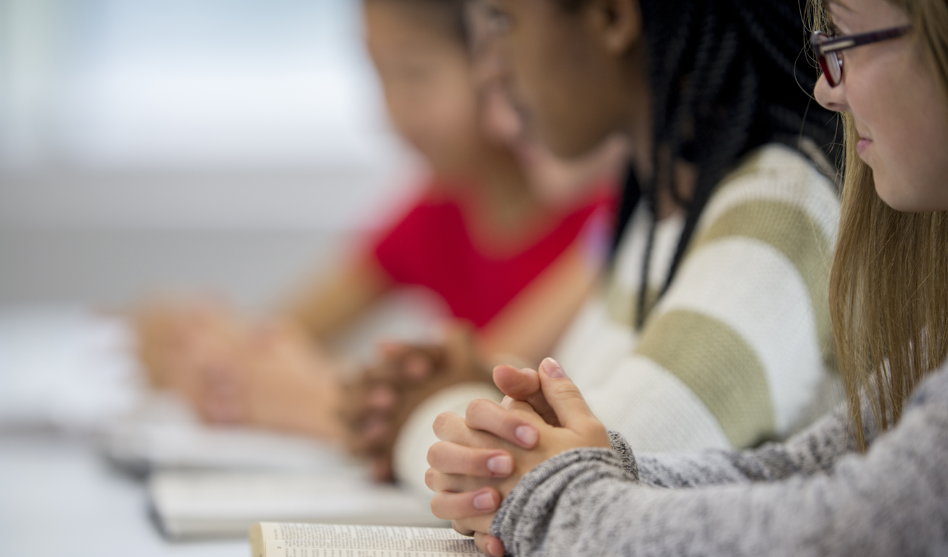 Three diverse students in Sunday School
