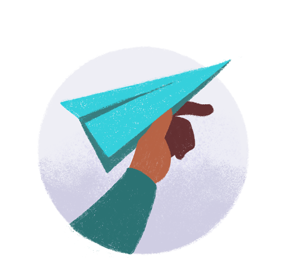 Illustration of someone preparing to toss a paper airplane