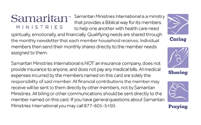 Back of Samaritan Ministries' membership card